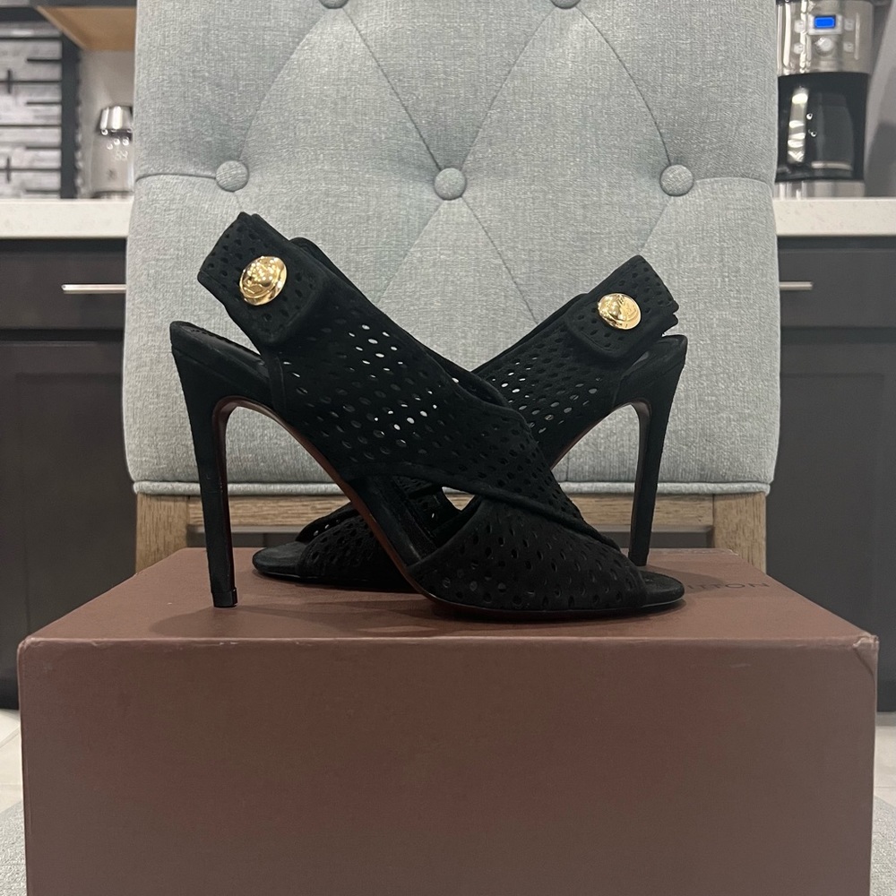 LOUIS VUITTON SUEDE PERFORATED SLING BACK SANDALS - Picture 2 of 13